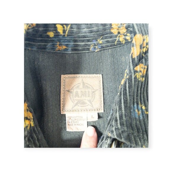 Vintage 90's Corduroy Floral Dress SZ L A.M.I. Long Sleeve Collared Indie - Picture 7 of 7